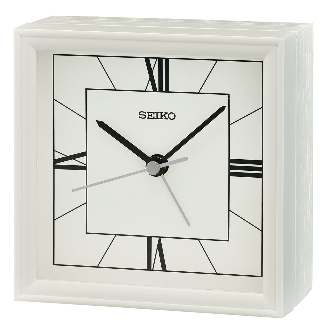 Seiko Harmon Square Wooden Alarm Clock White 11cm QXE064-W 1