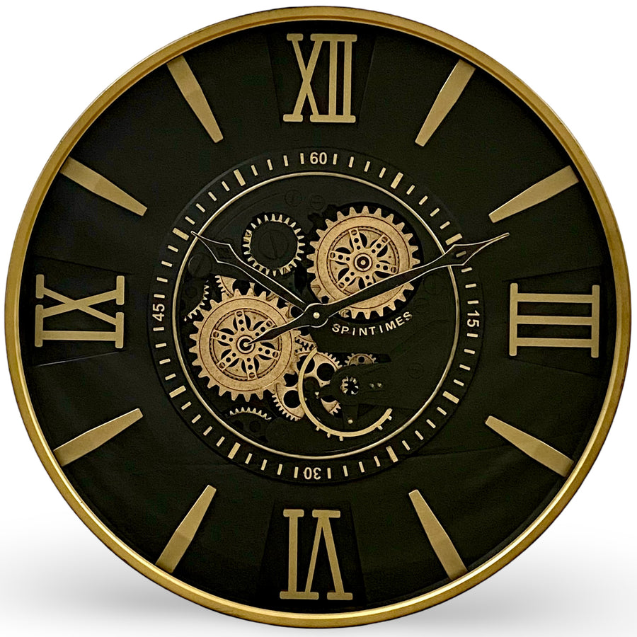 Spintimes Black Gold Metal Moving Gears Wall Clock 60cm CCM-1662 1