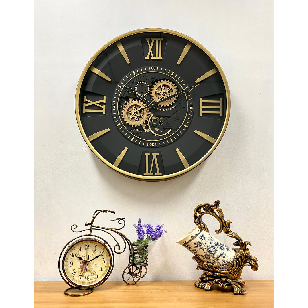 Spintimes Black Gold Metal Moving Gears Wall Clock 60cm CCM-1662 6