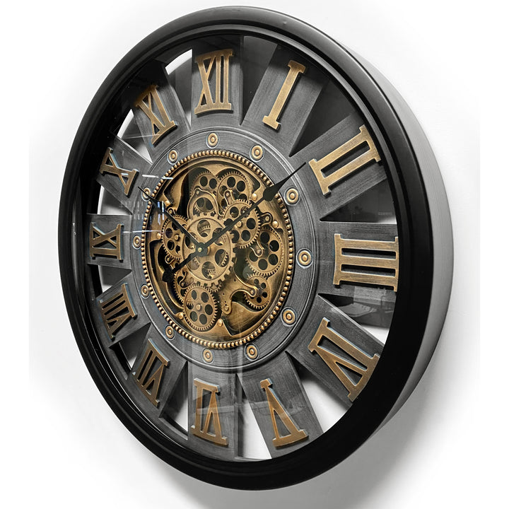 Victory Themis Metal Moving Gears Wall Clock 72cm CCM-1722 Black 