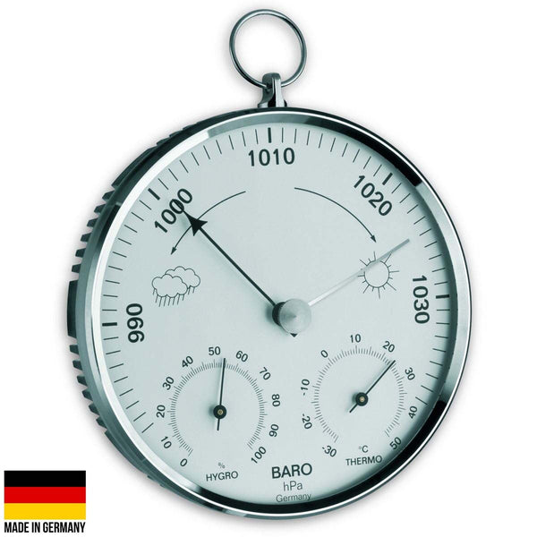 Analog Round Hygrometer Silver Bezel Finish Black Face Small