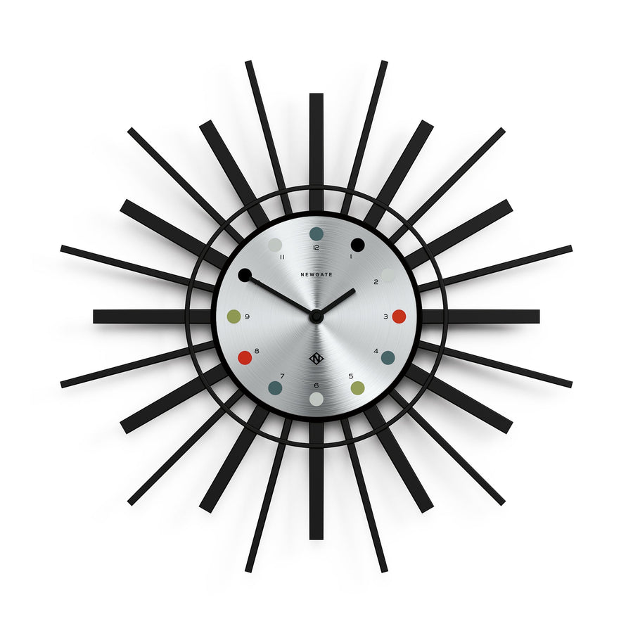 Newgate Stingray Black Sunburst Wall Clock Silver Dial 44cm NGSTING316K 1