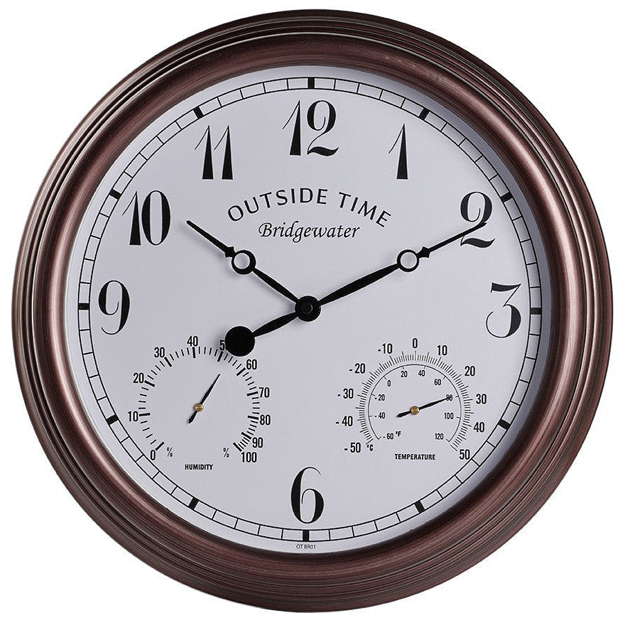 Bridgewater Waterproof Outdoor Thermo Hygro Wall Clock Brown – Oh Clocks