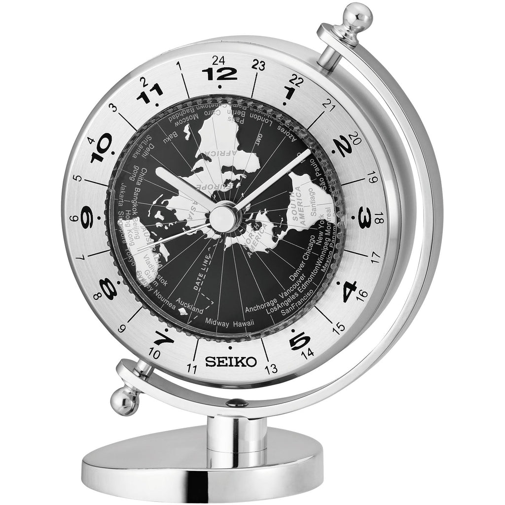 Seiko Leonidas World Time Rotating Dial Desk Clock Silver – Oh 