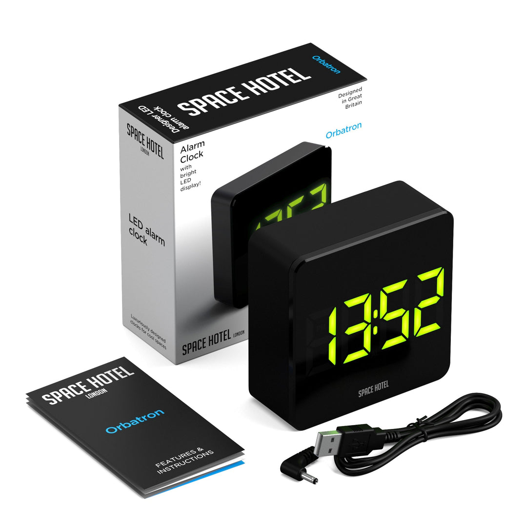 Space Hotel Orbatron Digital LED Alarm Clock Black and Green 10cm NGSH-ORB-G1-K 5