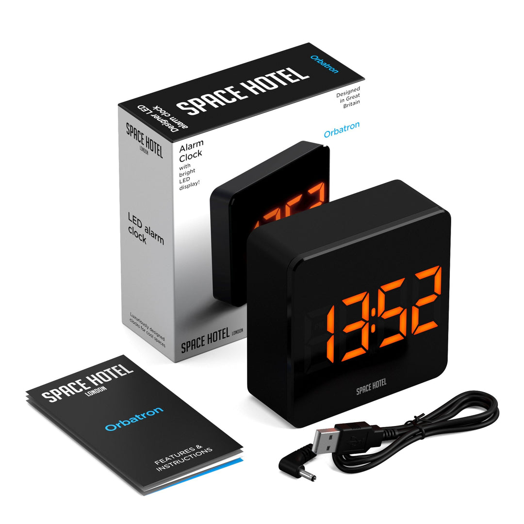 Space Hotel Orbatron Digital LED Alarm Clock Black and Orange 10cm NGSH-ORB-O1-K 5