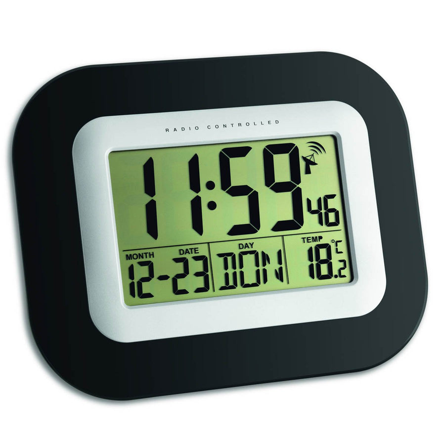 TFA Germany Livingston Digital Alarm Clock Black and Silver 23cm 60.4503 1