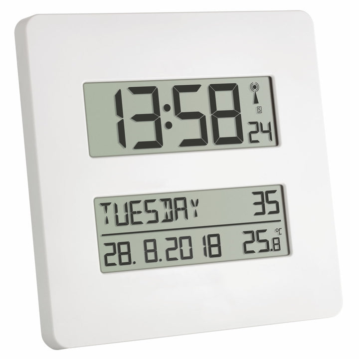 TFA Temperature Day Date Digital Alarm Wall or Table Clock, 20cm